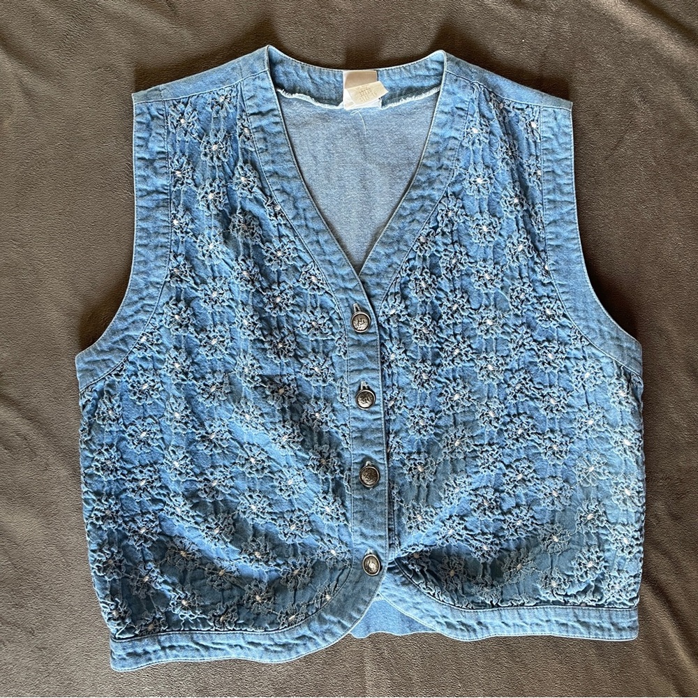 Vintage G.W. Division of Graff Jean Vest Embroidered Floral Sz 16